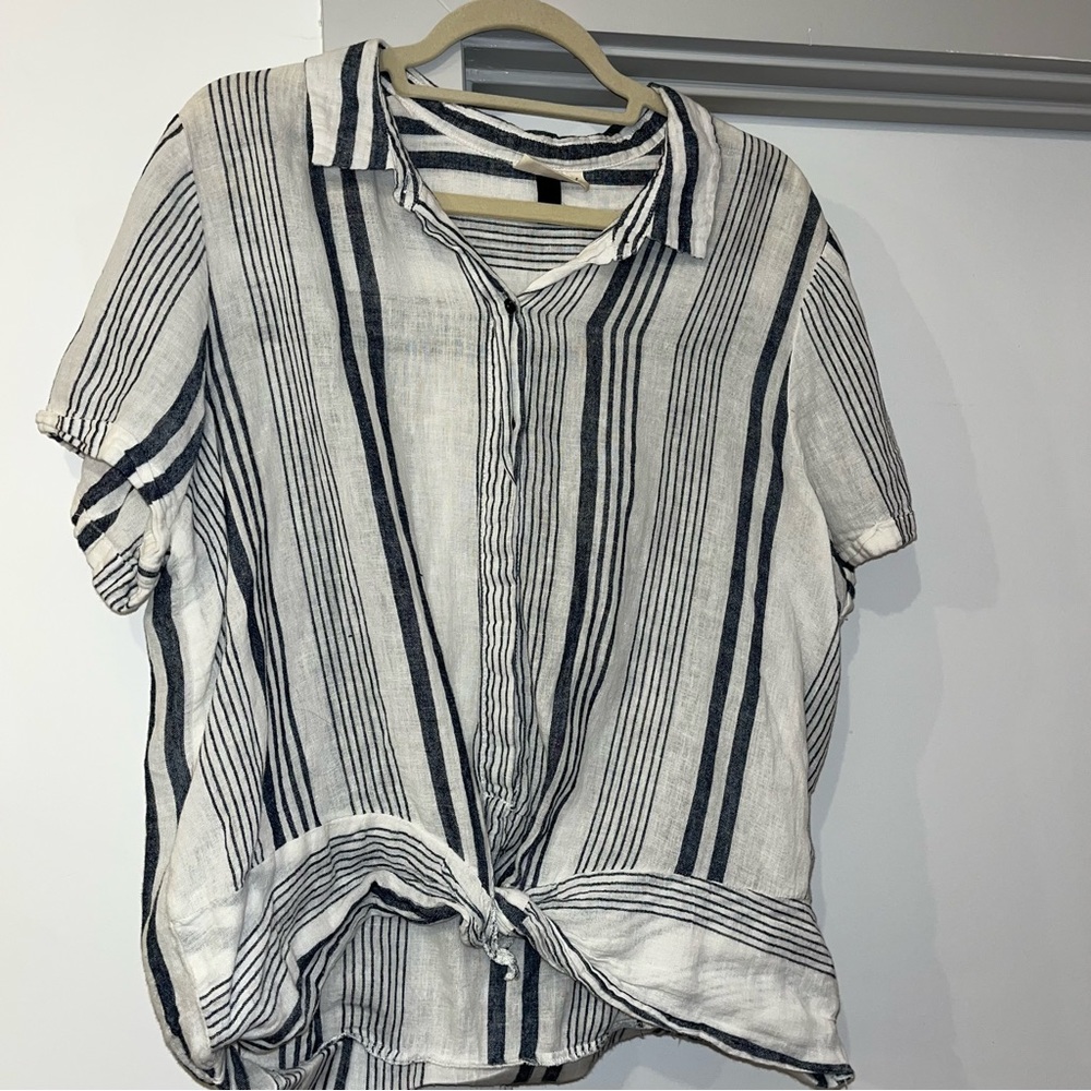 Striped Navy Short Sleeve Blouse